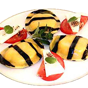 2.5" Jumbo Round Lobster Ravioli w/ Squid Ink Stripes